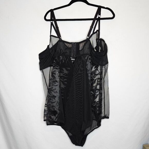 5X 28W Torrid Black Bodysuit Flames Embroidered Underwire Sheer Lingerie Pinup - Picture 10 of 10